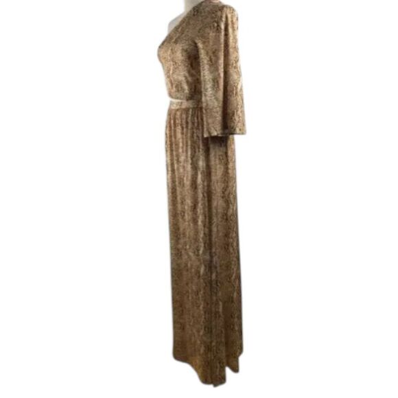 NEW L’AGENCE X-Small Sleek Neutral Maxi Dress Snakeskin Print One Shoulder Party - Picture 8 of 13
